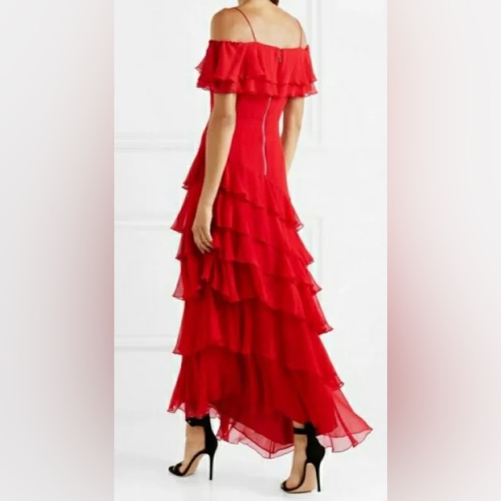 Alice and Olivia red ruffle maxi dress.